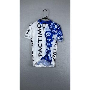 Pactimo Cycling Jersey Mens Small White Blue 1/2 Zip Short Sleeve‎ Bike Shirt